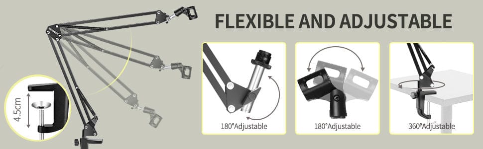 Microphone Radio Broadcasting Stand with 3/8"to 5/8" Screw Adapter and Windscreen Pop Filter