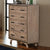 Tallboy with 5 Storage Drawers Solid Acacia Wooden Frame in Silver Brush Colour