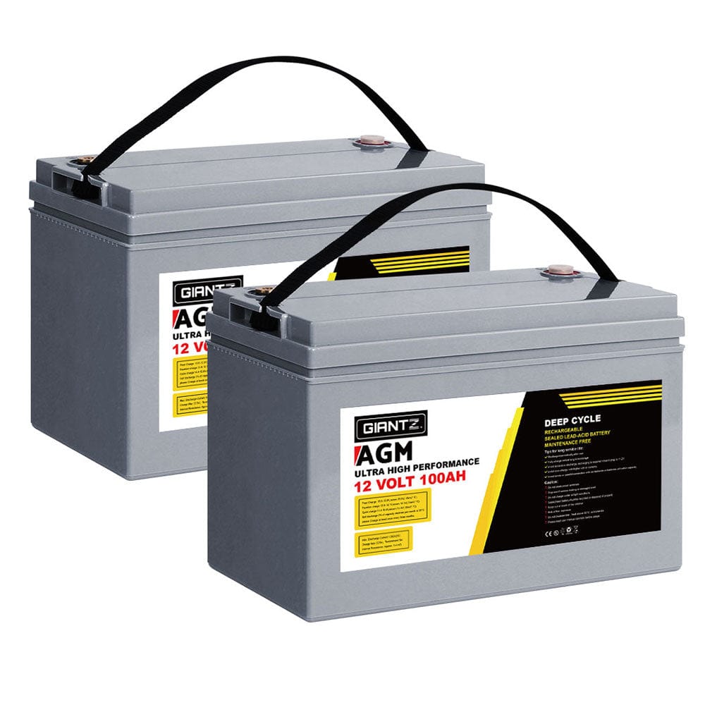 Giantz AGM Deep Cycle Battery 12V 100Ah x2 Box Portable Solar Caravan Camping