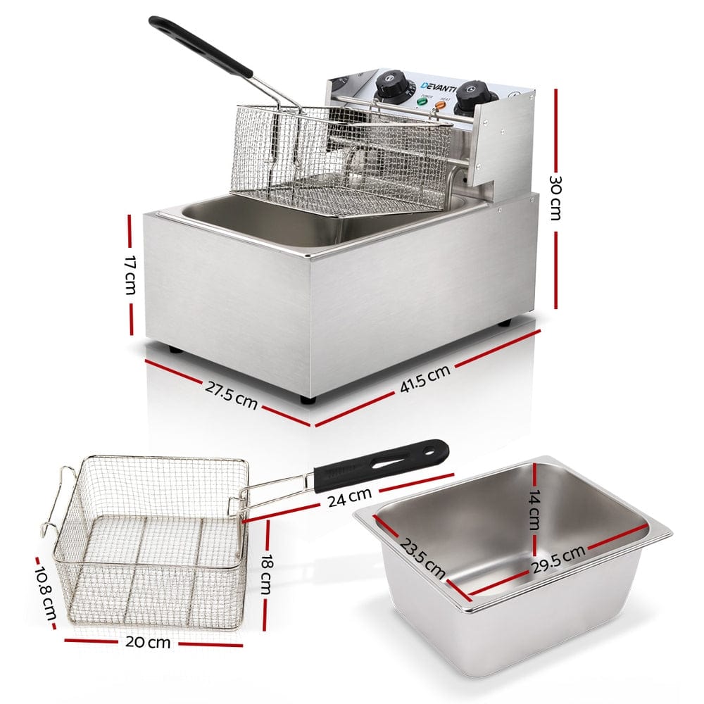 Devanti 10L Electric Commercial Deep Fryer Single Basket 2200W