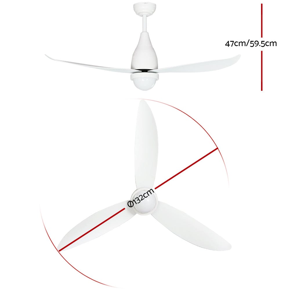 Devanti 52&#39;&#39; Ceiling Fan DC Motor LED Light Remote Control - White