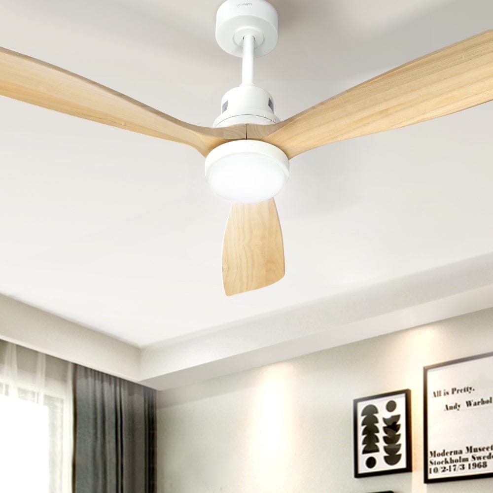 Devanti 52&#39;&#39; Ceiling Fan AC Motor LED Light Remote - Light Wood
