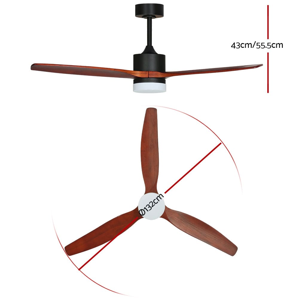 Devanti 52&#39;&#39; Ceiling Fan AC Motor 3 Blades w/Light - Dark Wood