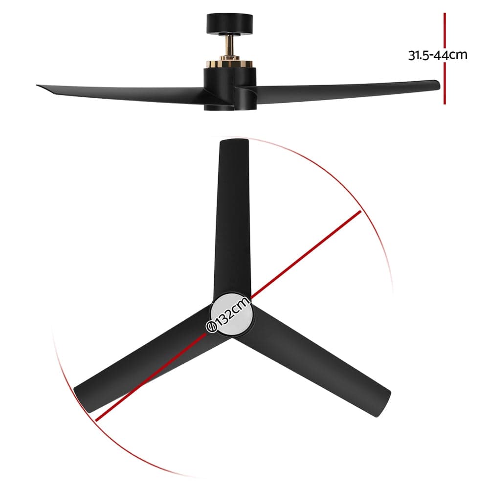 Devanti 52&#39;&#39; Ceiling Fan DC Motor w/Light w/Remote - Black