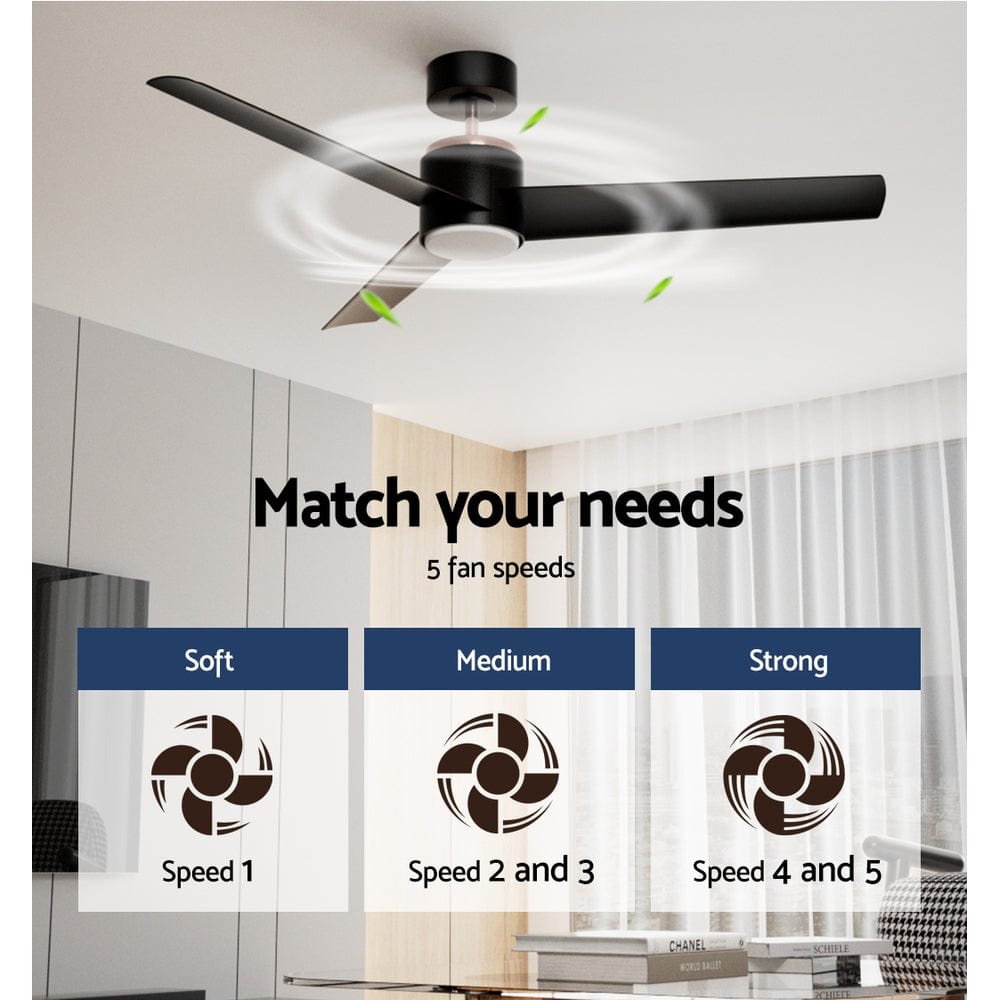 Devanti 52&#39;&#39; Ceiling Fan DC Motor w/Light w/Remote - Black