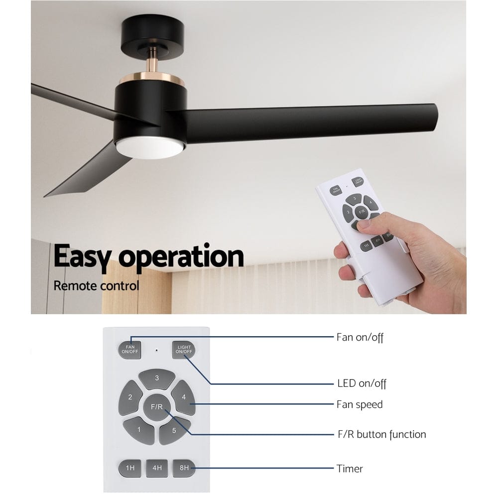 Devanti 52&#39;&#39; Ceiling Fan DC Motor w/Light w/Remote - Black