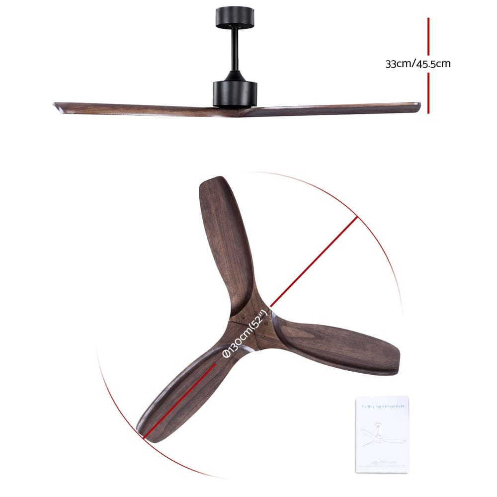 Devanti 52&#39;&#39; Ceiling Fan AC Motor 3 Blades w/Remote - Dark Wood