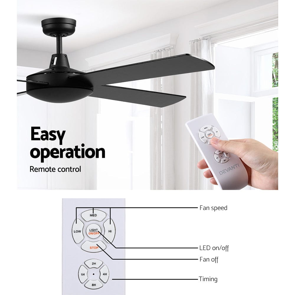 Devanti 52&#39;&#39; Ceiling Fan w/Remote - Black