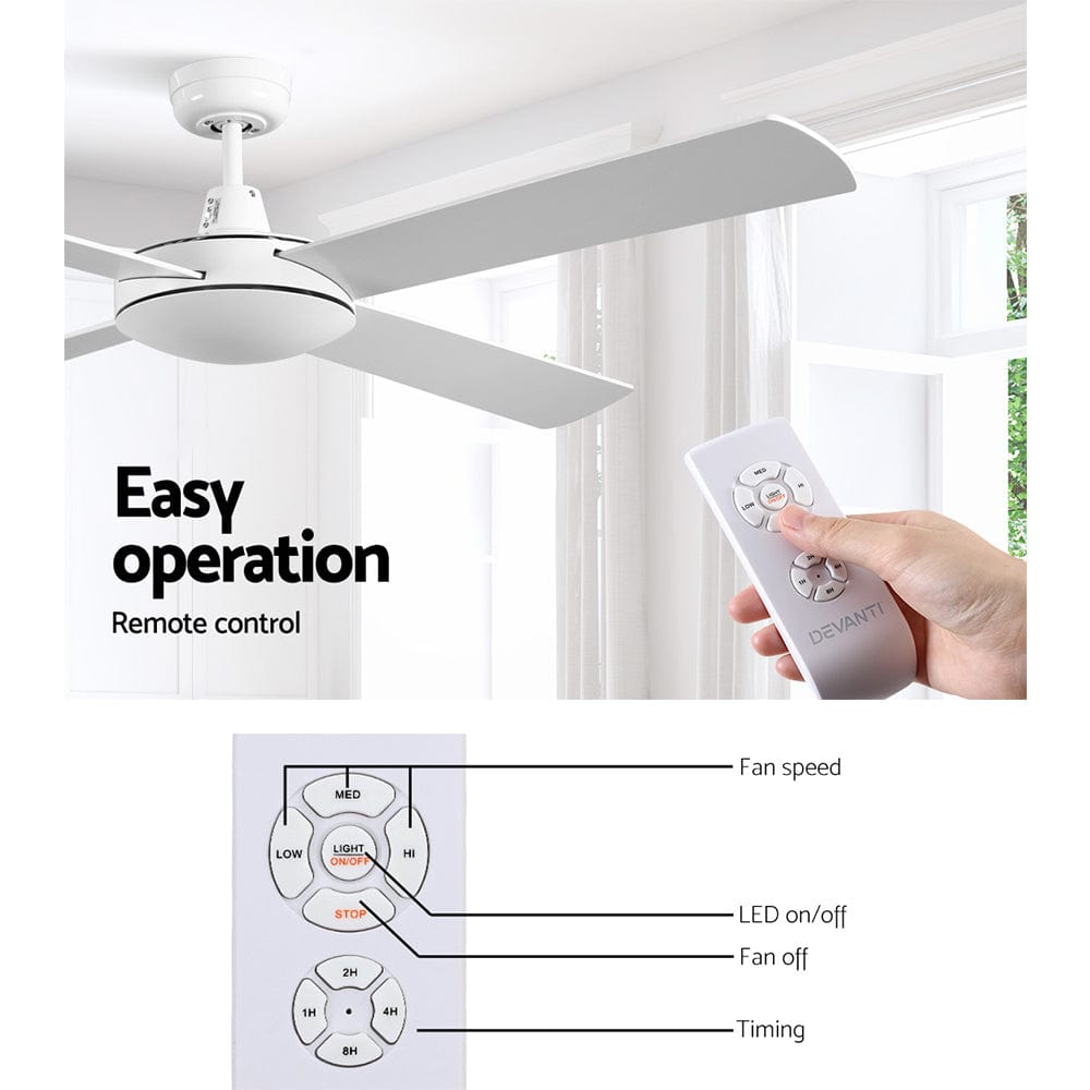 Devanti 52&#39;&#39; Ceiling Fan w/Remote - White