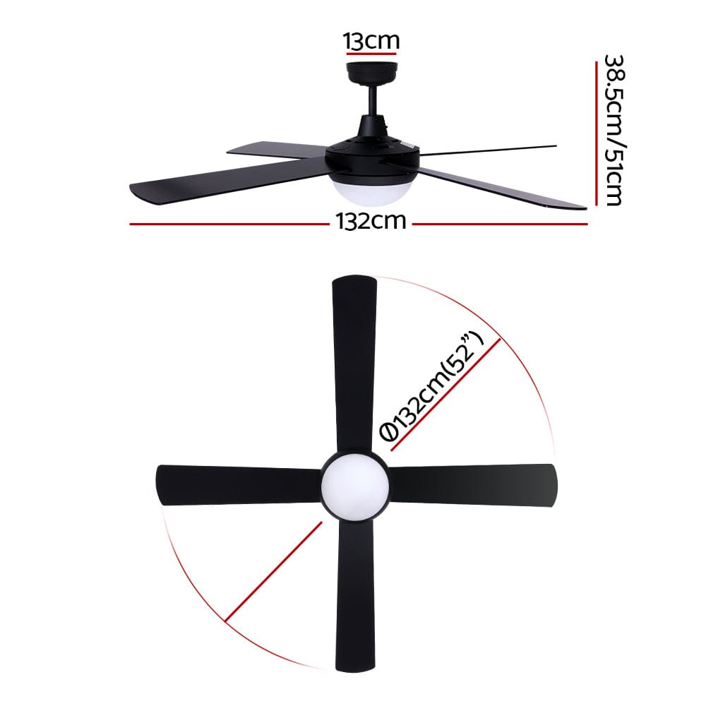 Devanti 52&#39;&#39; Ceiling Fan AC Motor w/Light w/Remote - Black