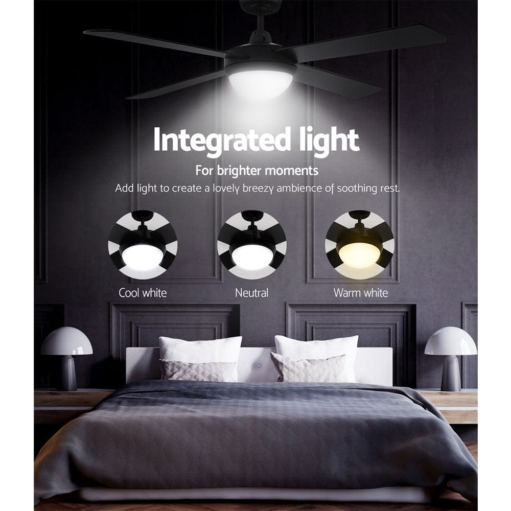 Devanti 52&#39;&#39; Ceiling Fan AC Motor w/Light w/Remote - Black