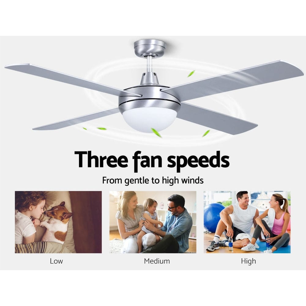 Devanti 52&#39;&#39; Ceiling Fan AC Motor w/Light w/Remote - Silver