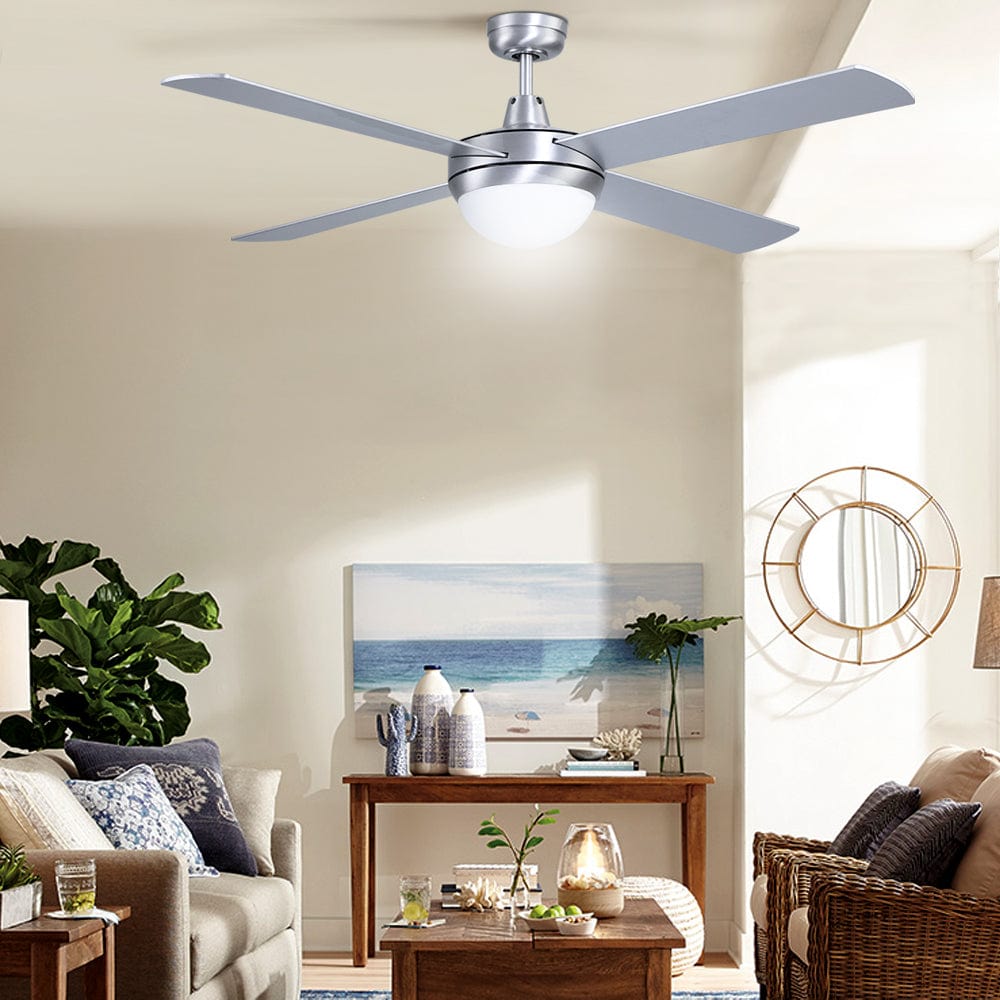 Devanti 52&#39;&#39; Ceiling Fan AC Motor w/Light w/Remote - Silver