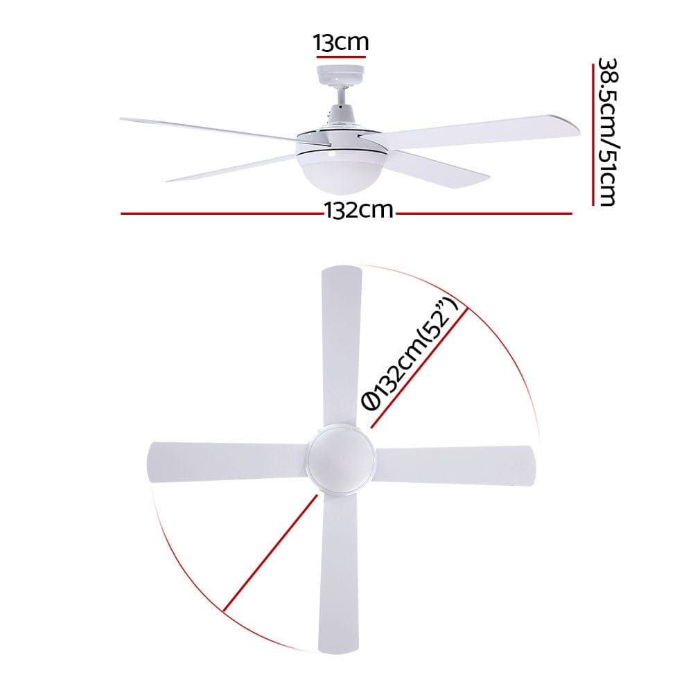 Devanti 52&#39;&#39; Ceiling Fan AC Motor w/Light w/Remote - White