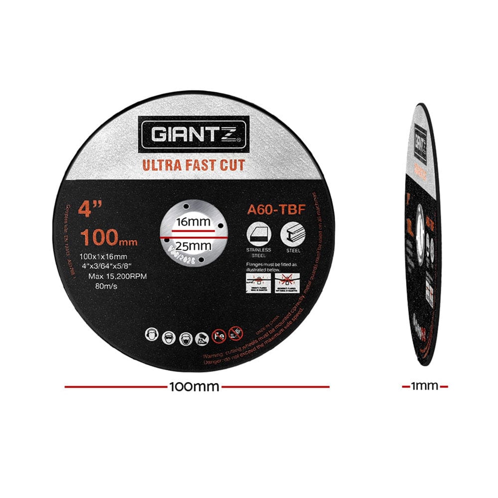 Giantz 25-Piece Cutting Discs 4&quot; 100mm,Giantz 25pcs 4&quot; Cutting Discs 100mm Angle Grinder Thin Cut Off Wheel for Metal