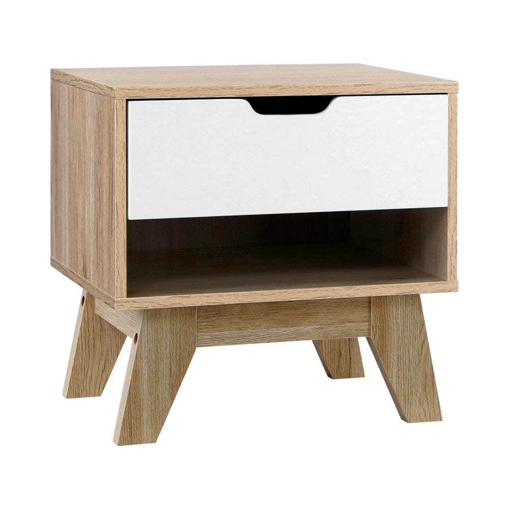 Artiss Bedside Table 1 Drawer with Shelf - IKER White &amp; Oak