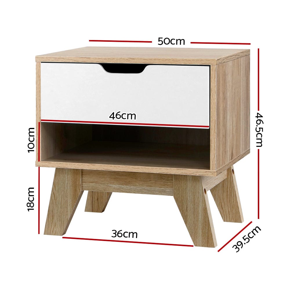 Artiss Bedside Table 1 Drawer with Shelf - IKER White &amp; Oak