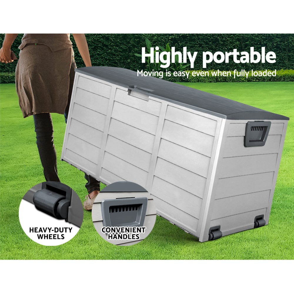 Gardeon Outdoor Storage Box 290L Lockable Organiser Garden Deck Shed Tool Grey