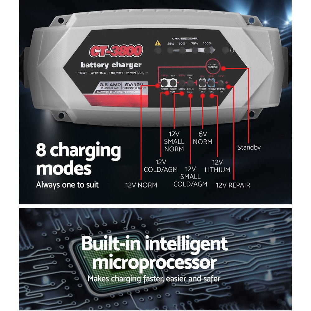 12V Automatic Car Battery Charger 6V 3.5Amp Vehicle Truck Chargers AGM