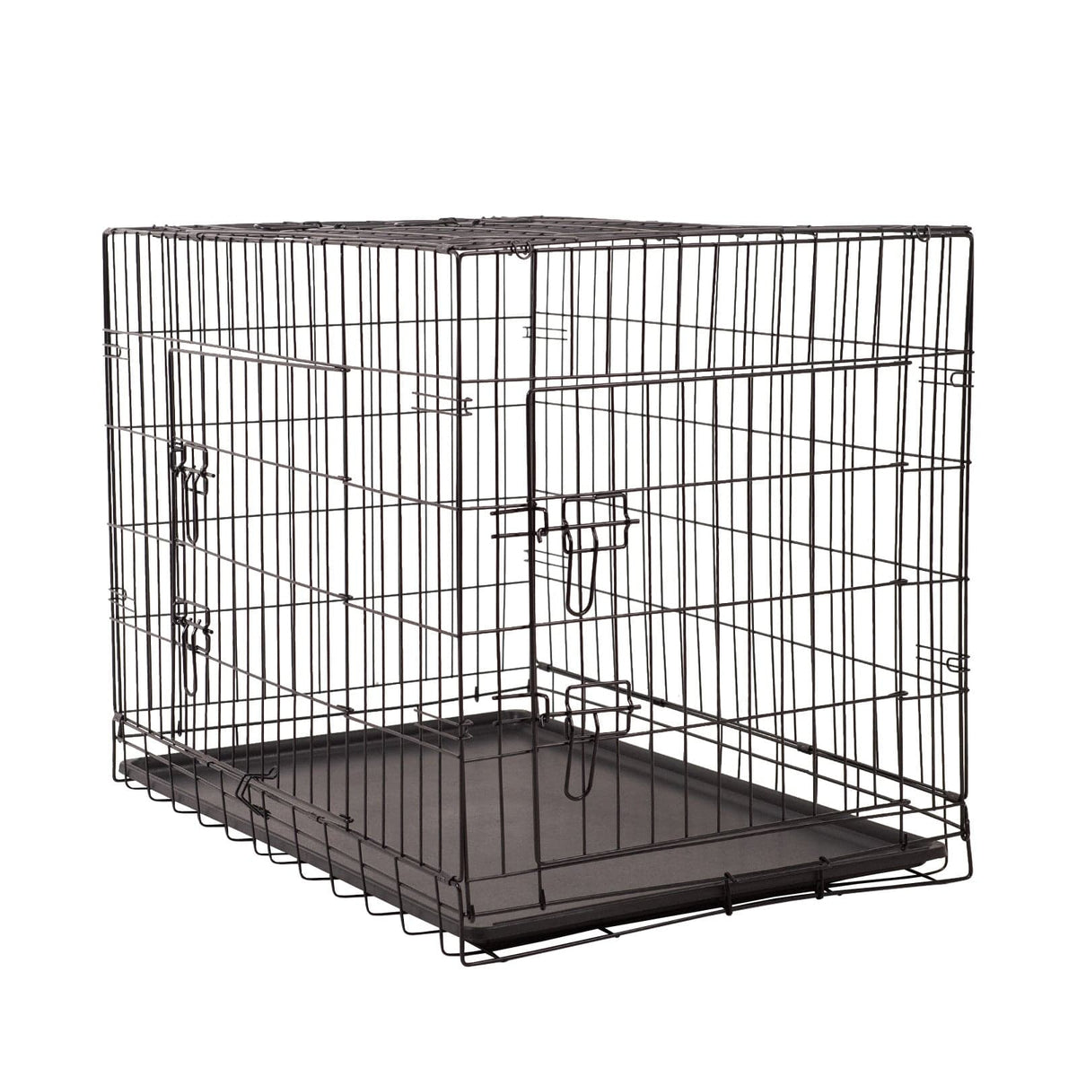 4Paws Dog Cage Pet Crate Cat Puppy Metal Cage ABS Tray Foldable Portable Black - 30&quot; - Black