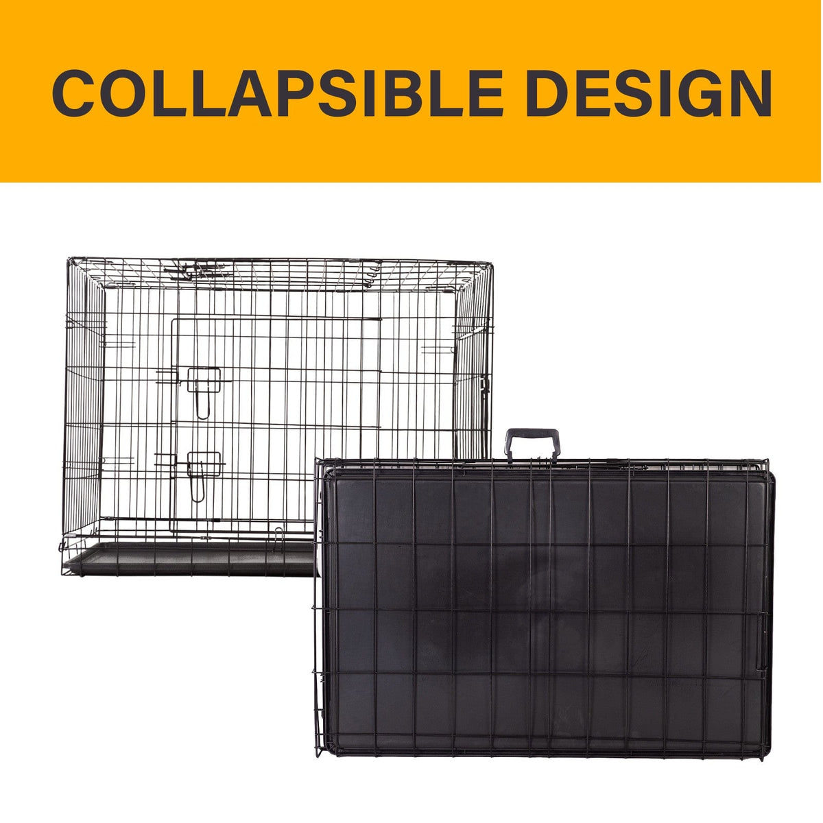 4Paws Dog Cage Pet Crate Cat Puppy Metal Cage ABS Tray Foldable Portable Black - 36&quot; - Black