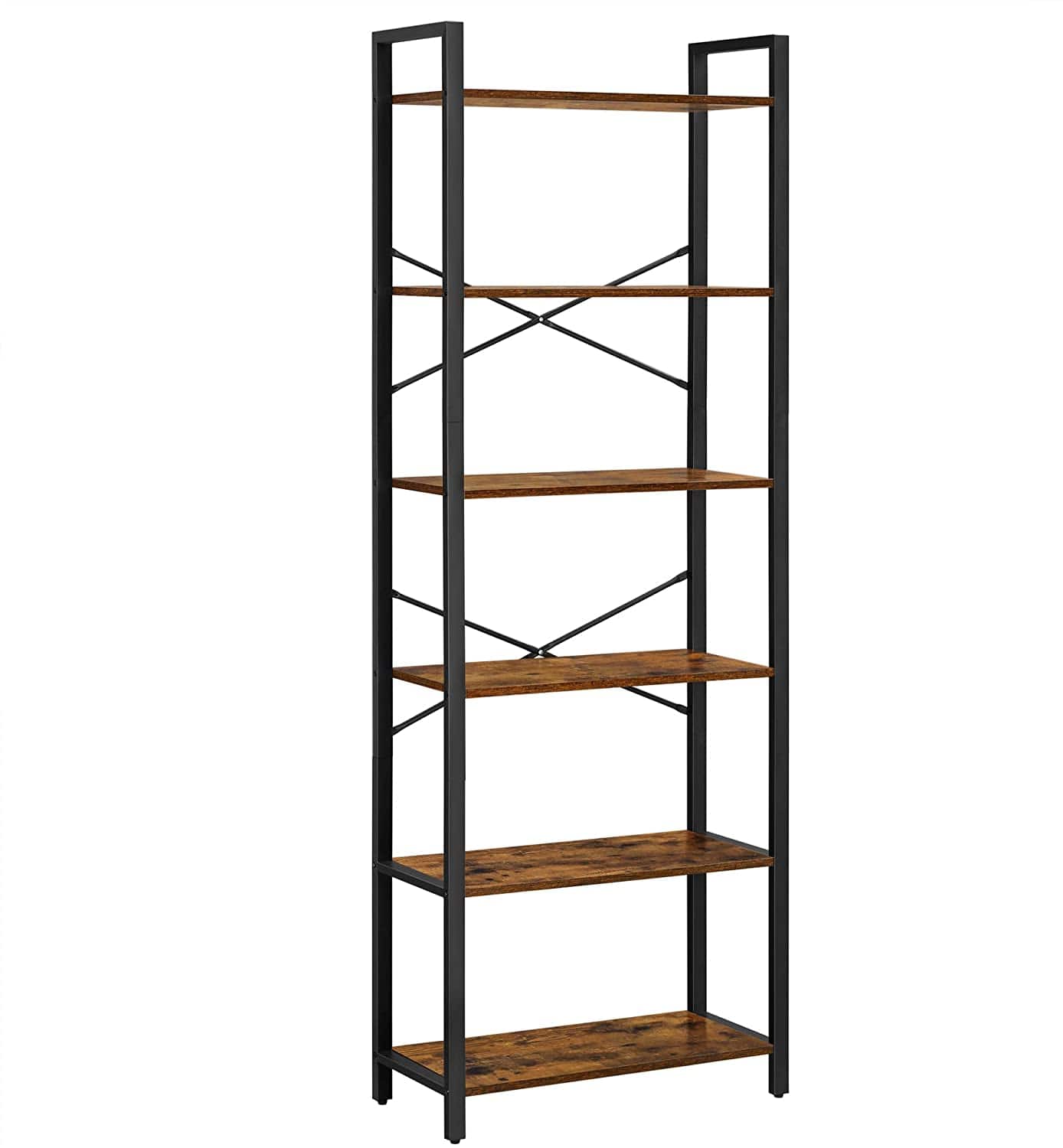 6-Tier Storage Rack with Industrial Style Steel Frame Rustic Brown and Black, 186 cm High