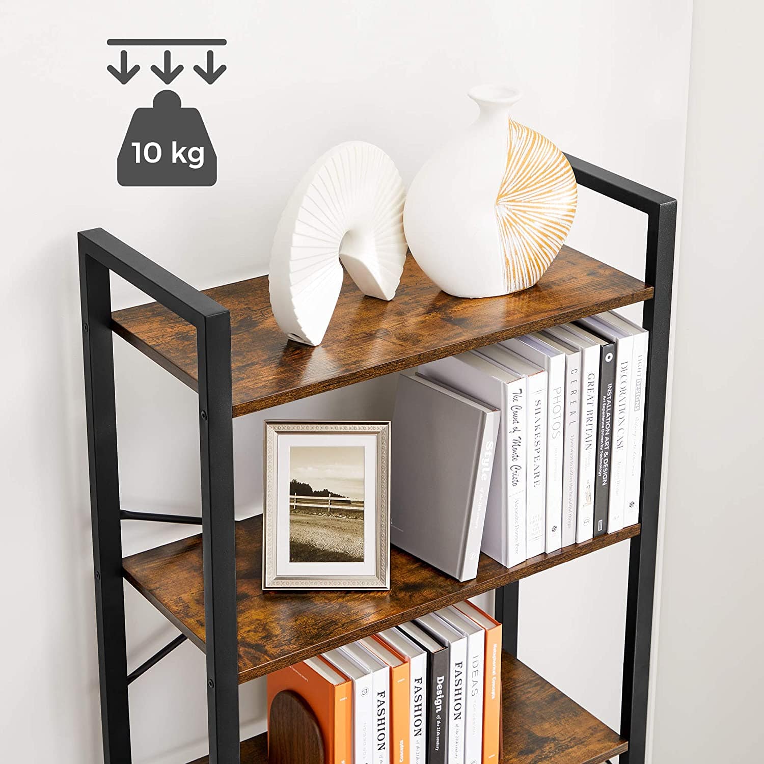 6-Tier Storage Rack with Industrial Style Steel Frame Rustic Brown and Black, 186 cm High