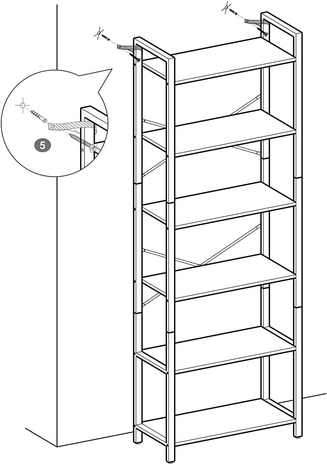 6-Tier Storage Rack with Industrial Style Steel Frame Rustic Brown and Black, 186 cm High