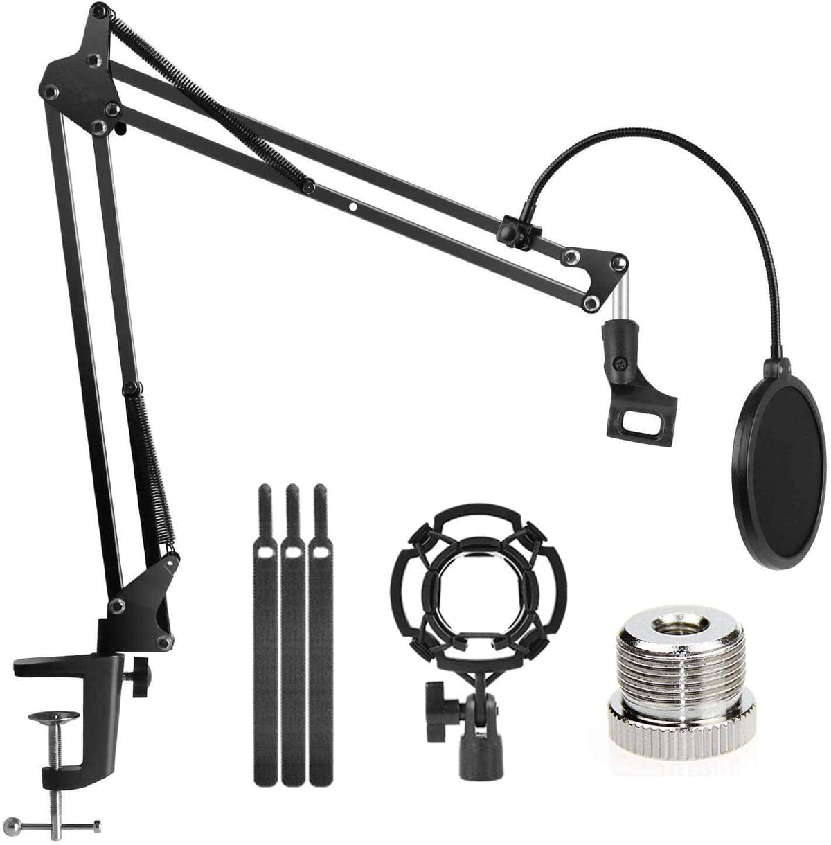 Microphone Radio Broadcasting Stand with 3/8&quot;to 5/8&quot; Screw Adapter and Windscreen Pop Filter