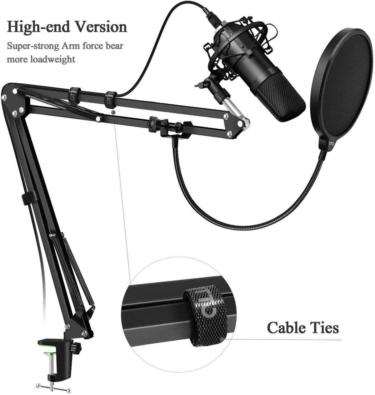 Microphone Radio Broadcasting Stand with 3/8&quot;to 5/8&quot; Screw Adapter and Windscreen Pop Filter