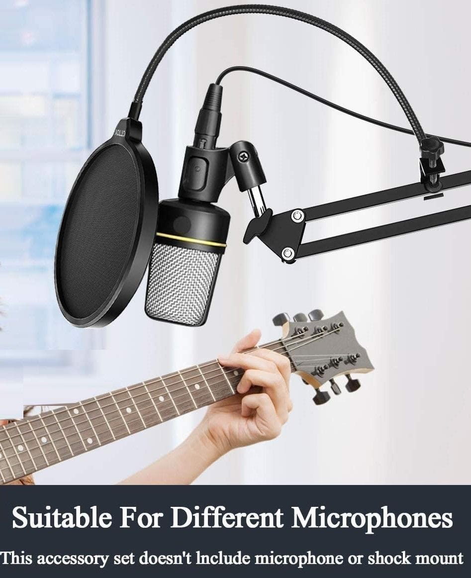 Microphone Radio Broadcasting Stand with 3/8&quot;to 5/8&quot; Screw Adapter and Windscreen Pop Filter