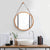 Hanging Round Wall Mirror 38 cm - Solid Bamboo Frame and Adjustable Leather Strap for Bathroom and Bedroom