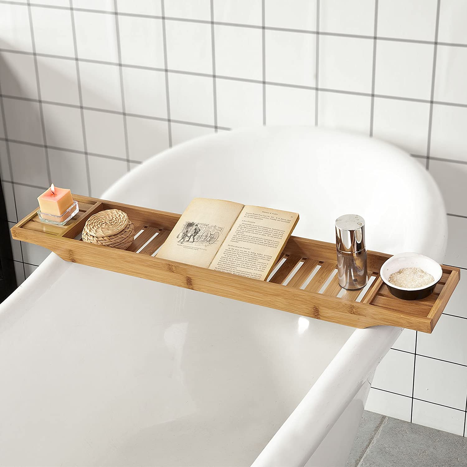 Bamboo Bath Caddy, Tray,Organiser Natural