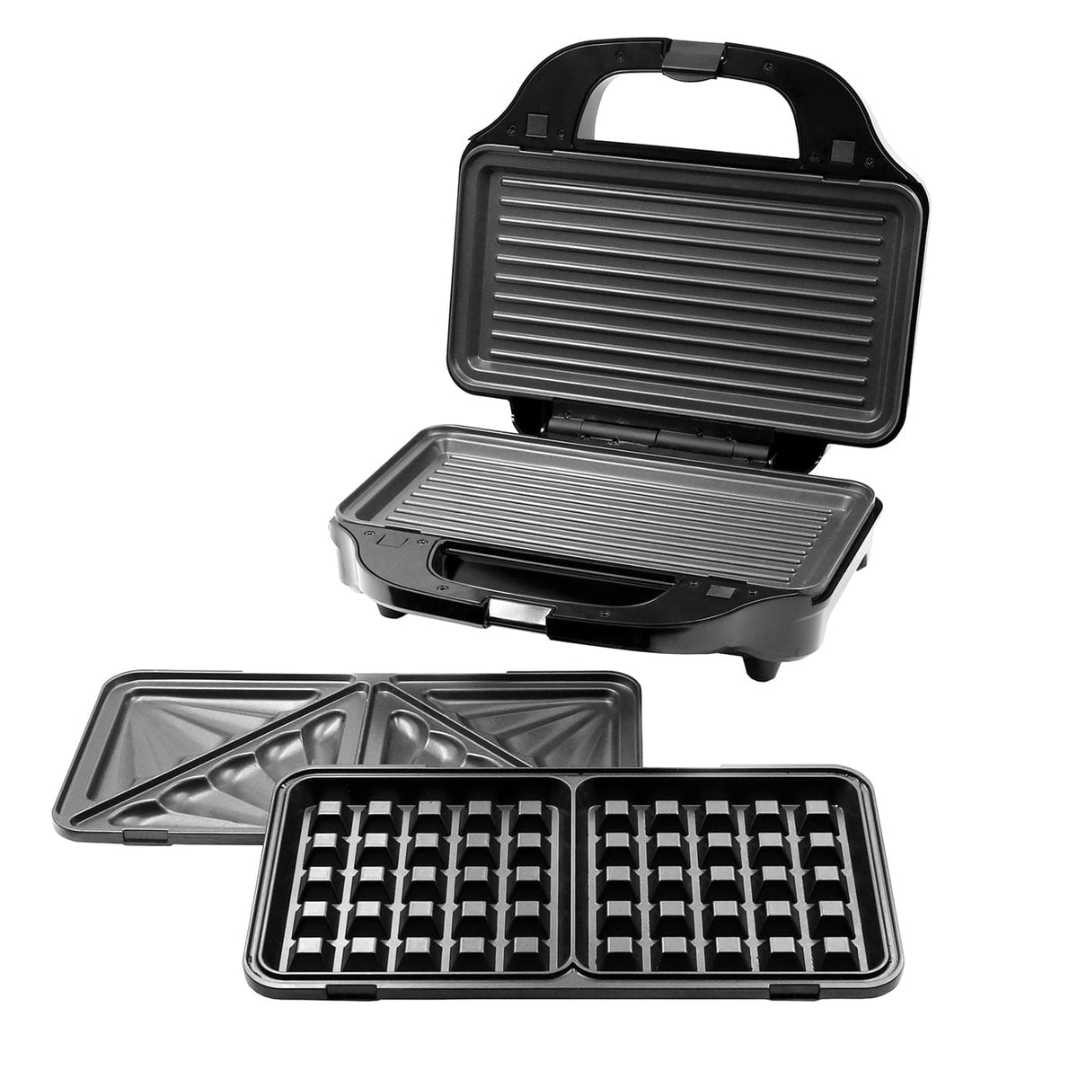 Sandwich Press w/ 3 Interchangeable Plates Incl Toasties &amp; Waffles