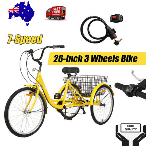 Adult Tricycle 26-inch 3 Wheels bike 7-Speed Cruise Trike with Basket +Free Lock