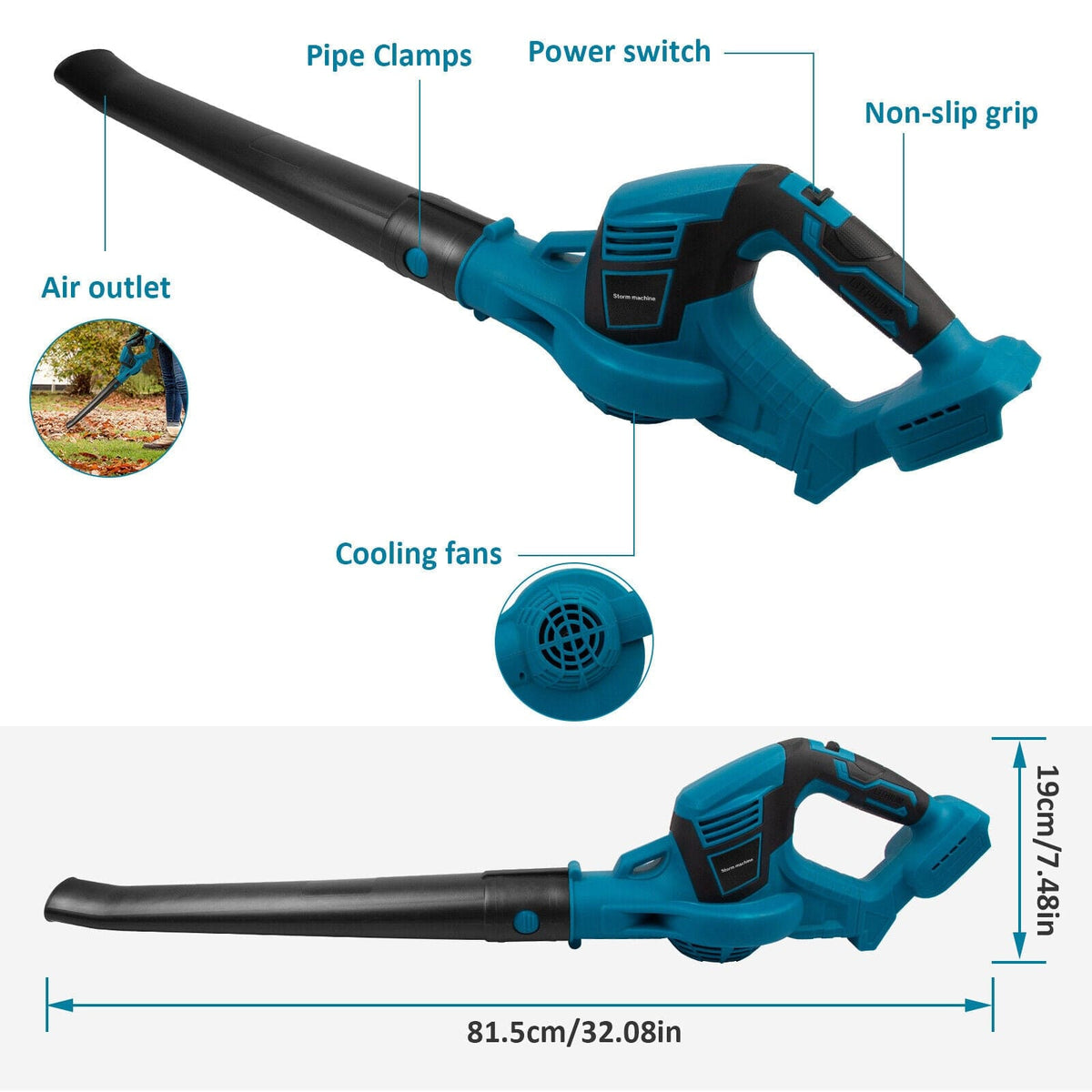 Cordless Garden Leaf Dust Blower Handheld For Makita With 2Battery &amp; Charger 36V