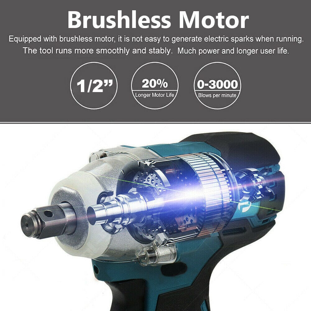 Cordless Electric Impact Wrench Brushless Rattle Gun 1/2&quot; Driver +Large Battery