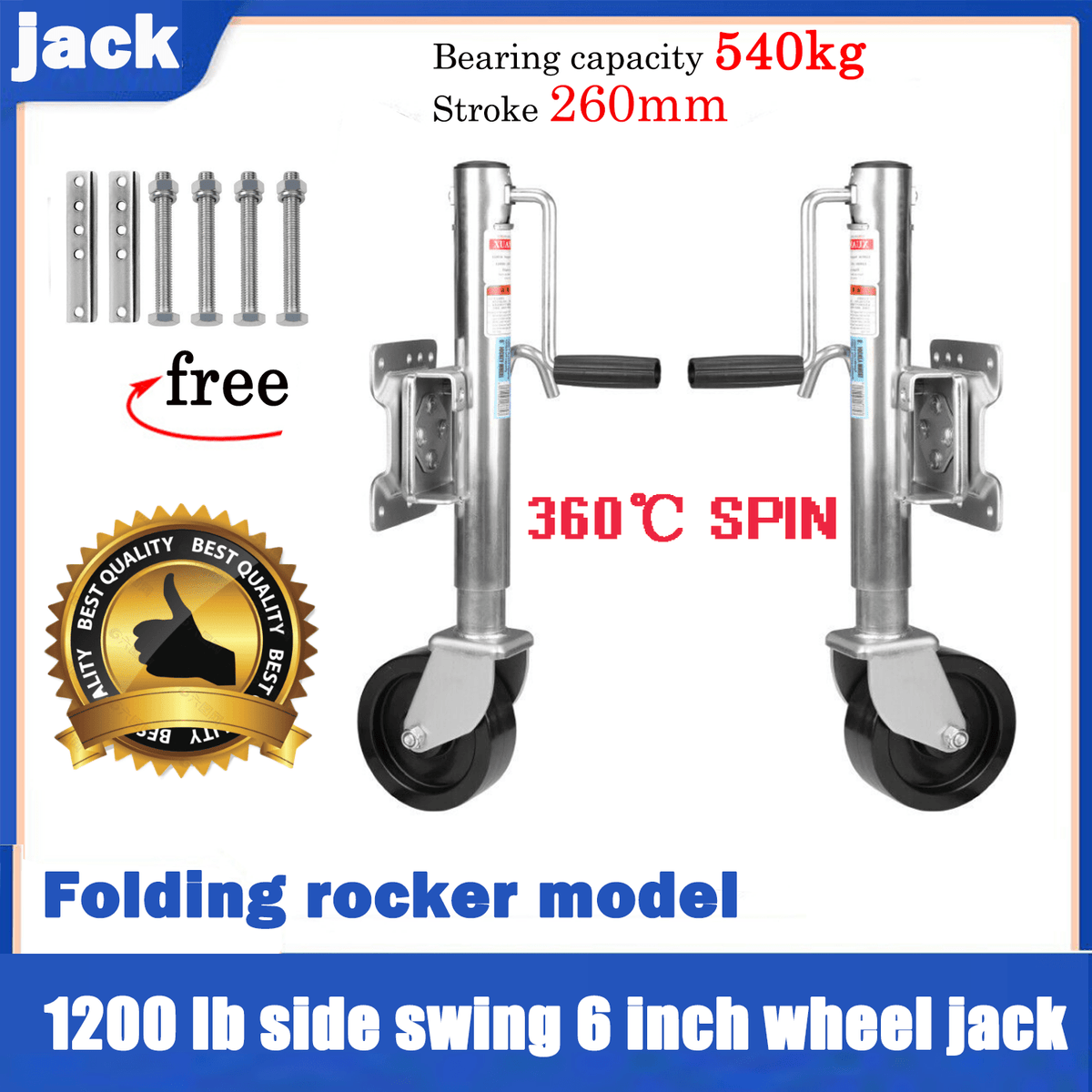 6&quot; Inch Trailer Jockey Wheel Swivel Swing Up 500kg 1000LBS U bolts Caravan Boat