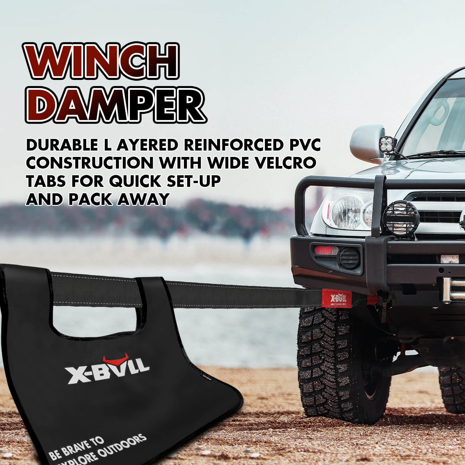 X-BULL 4WD Recovery Kit Kinetic Recovery Rope With 14500LBS Electric Winch 12V Winch 4WD 4X4 Offroad