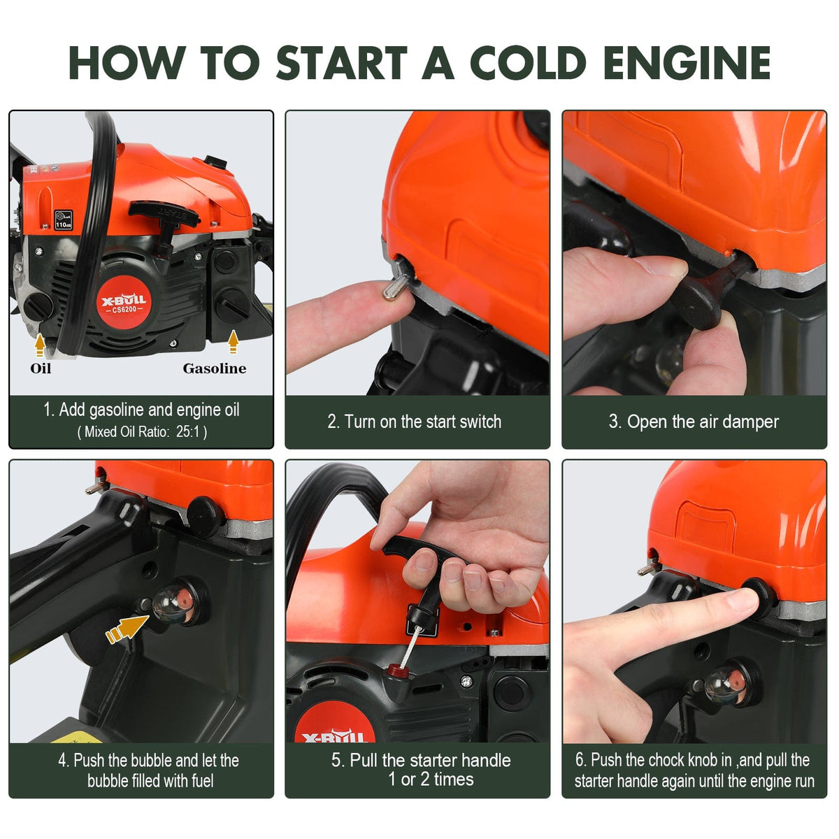 X-BULL Chainsaw Petrol Commercial 62cc 20&quot; Bar E-Start Tree Pruning Top Handle