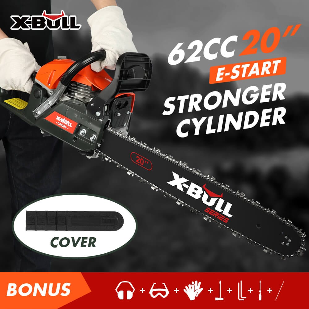 X-BULL Chainsaw Petrol Commercial 62cc 20&quot; Bar E-Start Tree Pruning Top Handle