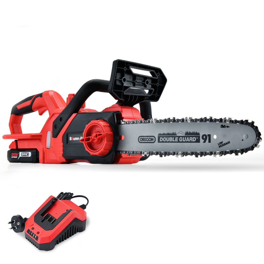 Baumr-AG 20V 10 Inch Electric Cordless Chainsaw 2Ah Lithium Battery Lightweight Wood Garden Cutter