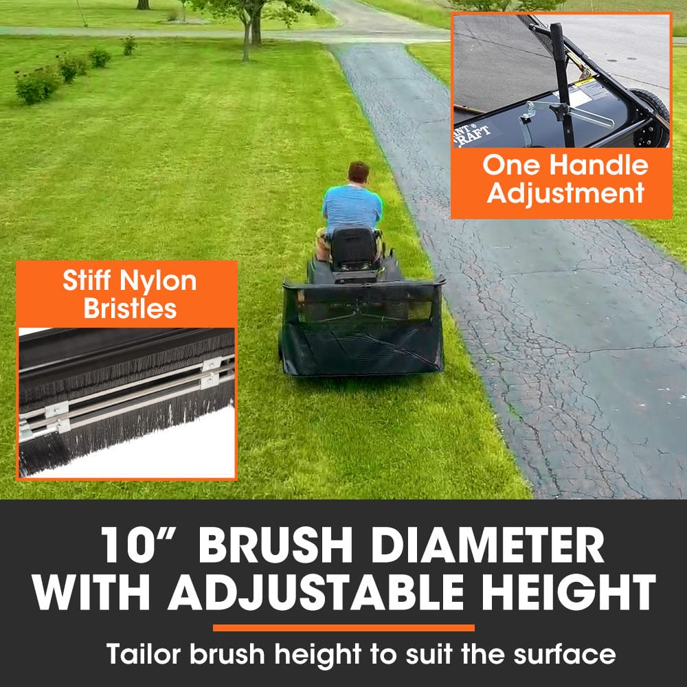 PlantCraft Lawn Sweeper 38&quot; Wide, Tow Behind Leaf and Grass Clipping Collector, Universal Hitch for Ride on Mower, Garden Tractor