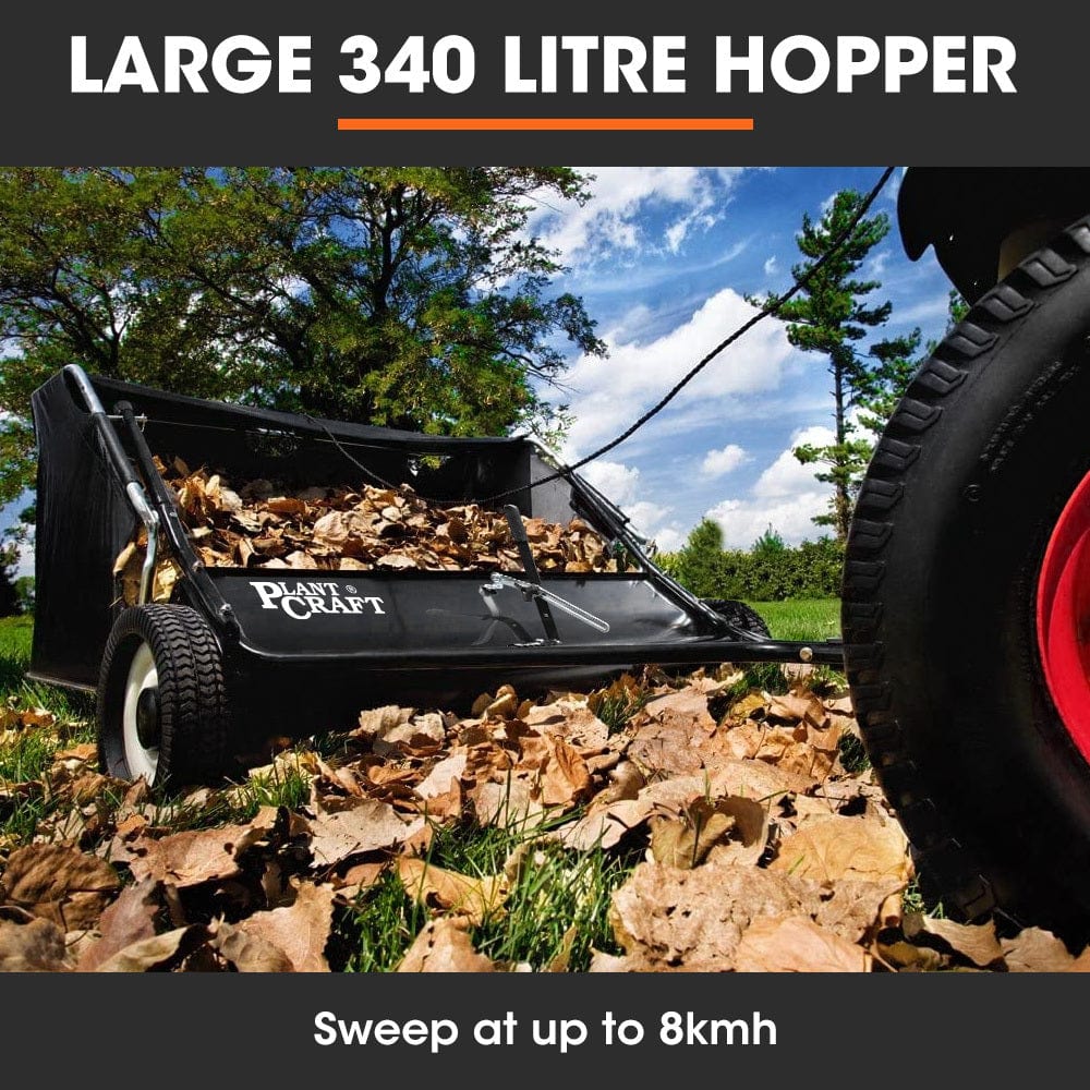 PlantCraft Lawn Sweeper 38&quot; Wide, Tow Behind Leaf and Grass Clipping Collector, Universal Hitch for Ride on Mower, Garden Tractor