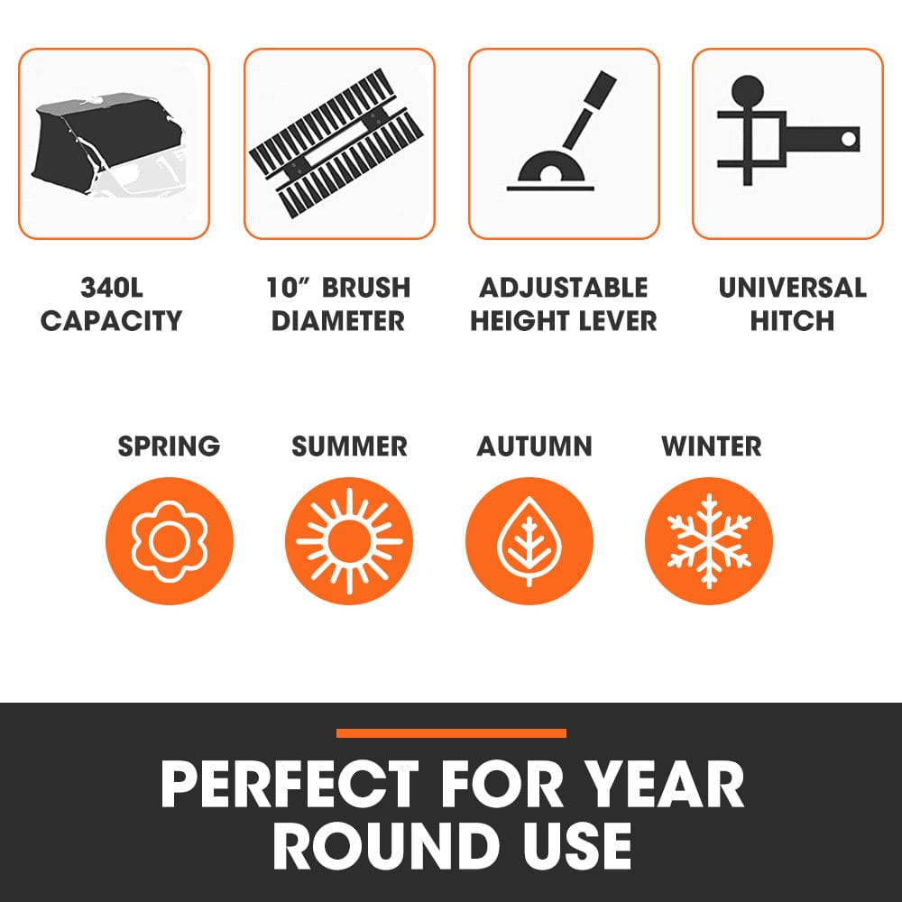 PlantCraft Lawn Sweeper 38&quot; Wide, Tow Behind Leaf and Grass Clipping Collector, Universal Hitch for Ride on Mower, Garden Tractor