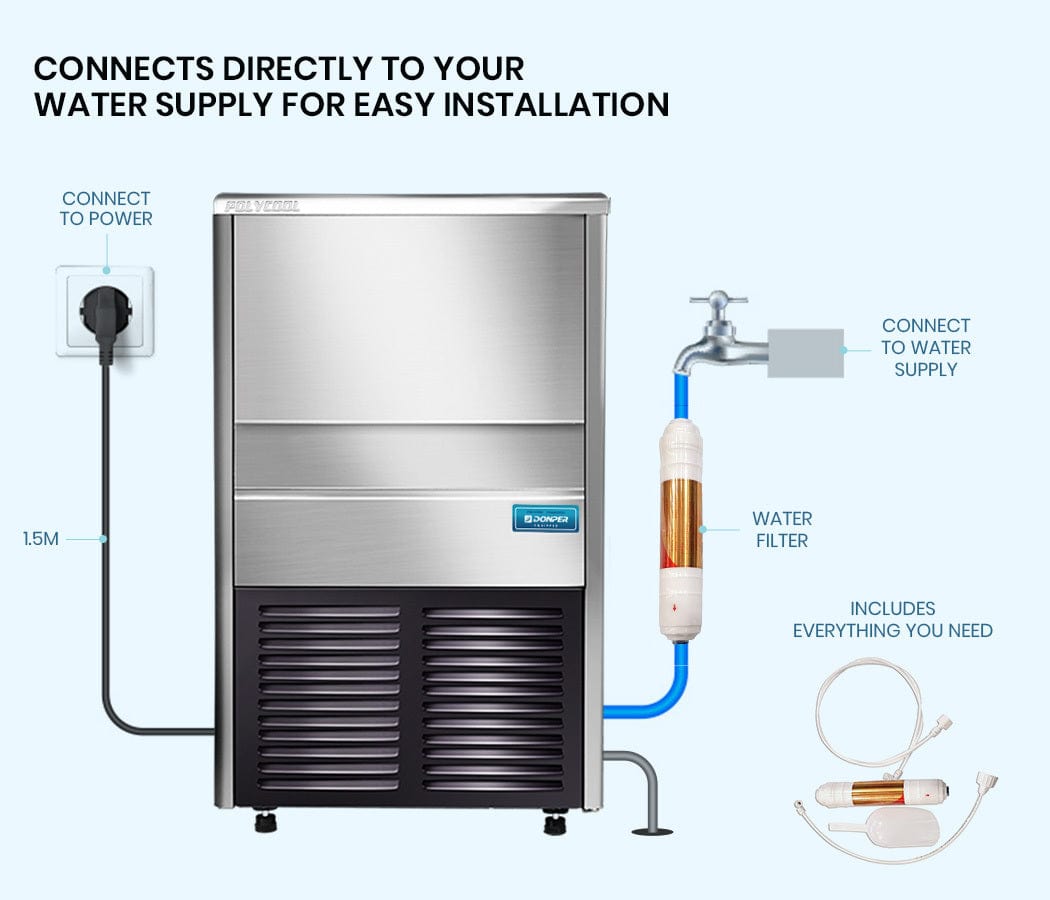 POLYCOOL Commercial Automatic Ice Cube Maker, Free Standing Stainless Steel Ice Machine, 410 Grade