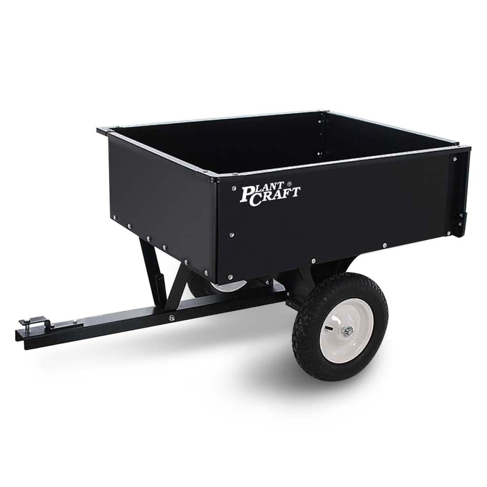 PLANTCRAFT 270kg Capacity Metal Dump Cart Garden Lawn Yard Farm Trolley, Tow Behind Ride on Mower