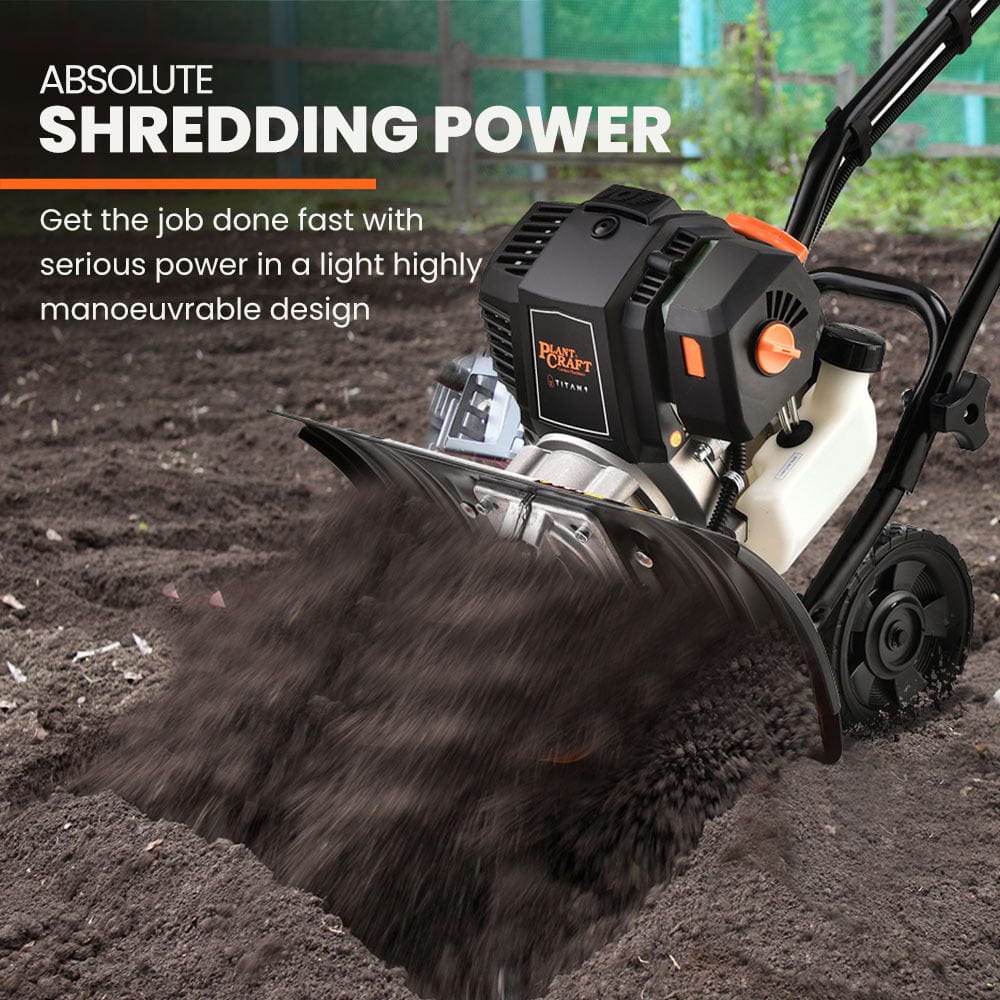 PLANTCRAFT 46CC Garden Cultivator Tiller Handheld 15&quot; Inch Petrol 4-Stroke Titan 9