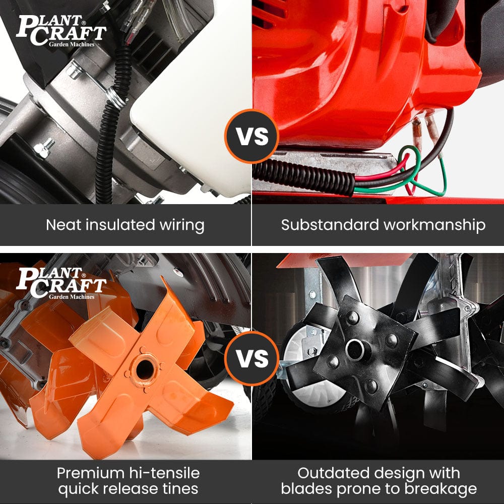 PLANTCRAFT 46CC Garden Cultivator Tiller Handheld 15&quot; Inch Petrol 4-Stroke Titan 9