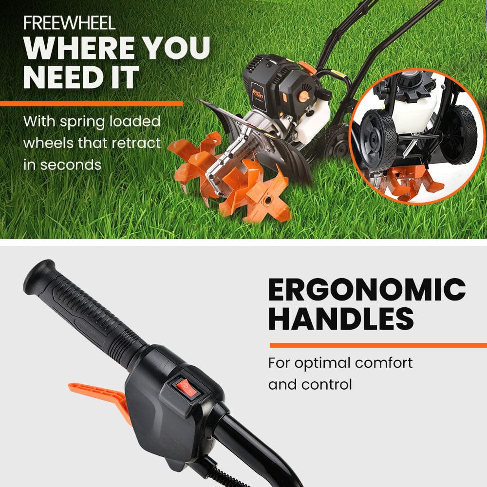 PLANTCRAFT 46CC Garden Cultivator Tiller Handheld 15&quot; Inch Petrol 4-Stroke Titan 9